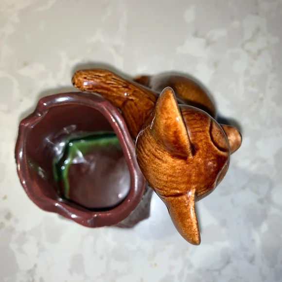 Vintage Brown Bear & Tree Stump Ceramic Spoon Holder flower vase - Picture 6 of 10